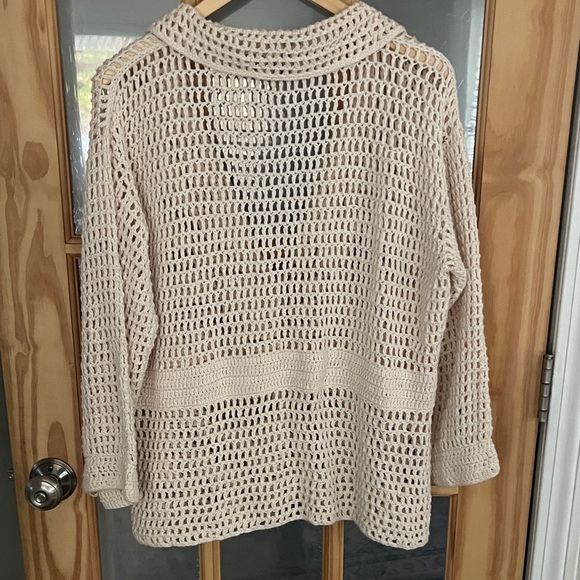 Pure Handknit Cream Crochet Open-Knit Cardigan with Brown Buttons Sz XL - Picture 7 of 8